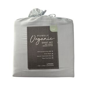 Purely Organic 6 Piece King 100% Turkish Cotton Dusty Blue Sheet Set New
